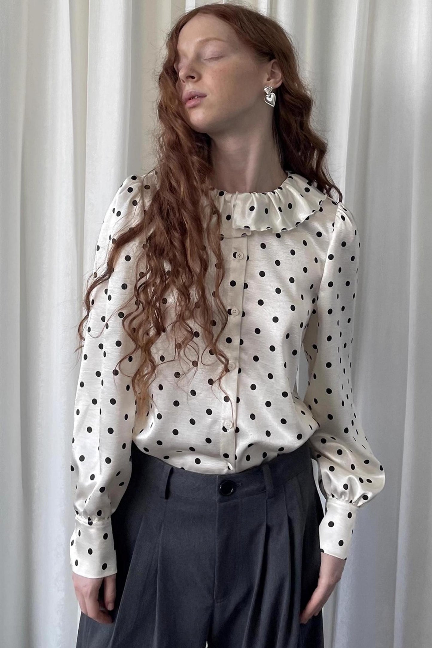 Loose Lace Polka Dot Satin Shirt