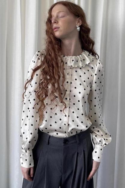 Loose Lace Polka Dot Satin Shirt