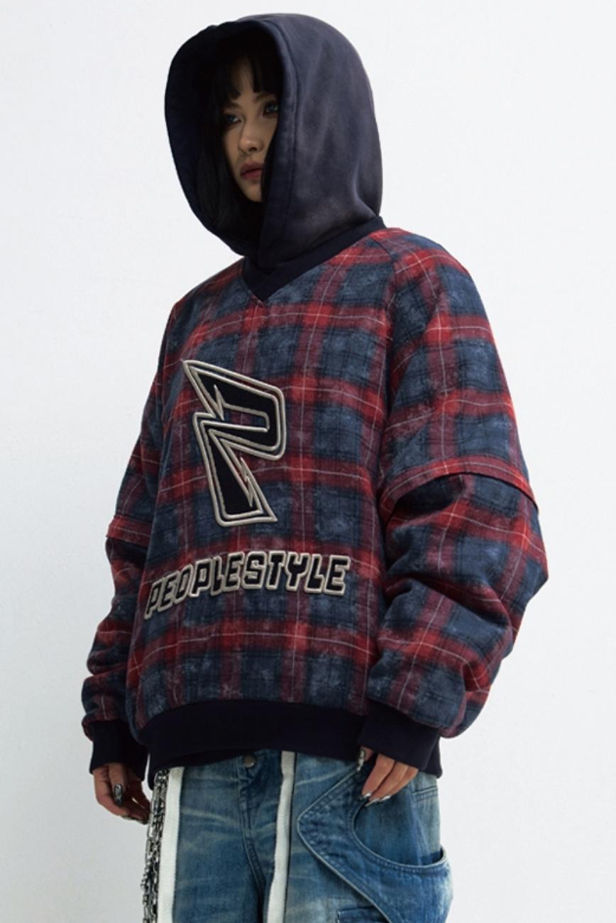 Vintage Check Fleece Pullover Sweatshirt