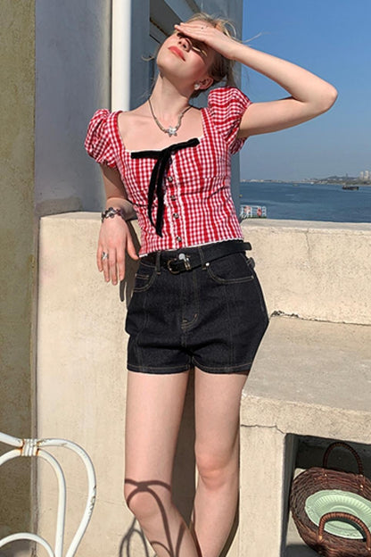 Pink Lace Bubble Sleeve Top