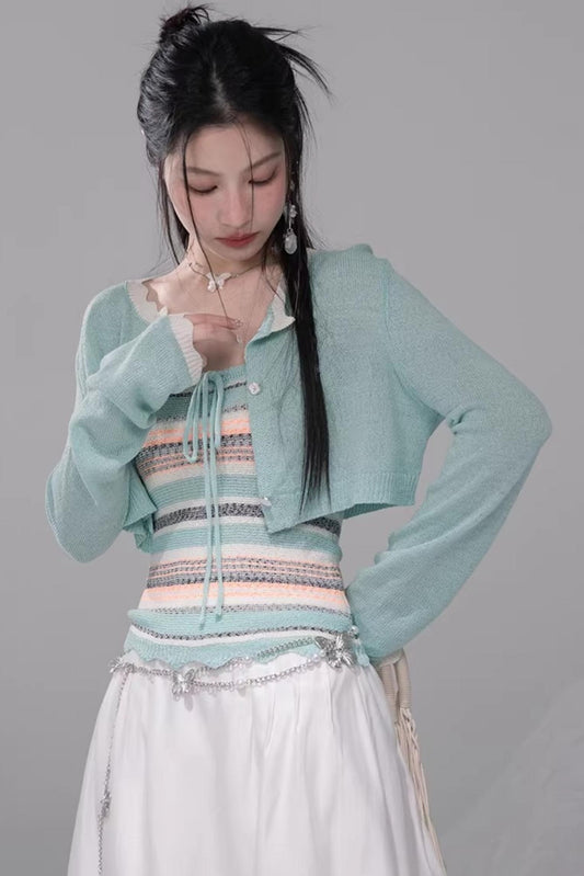 Coconut Breeze Striped Cardigan Set