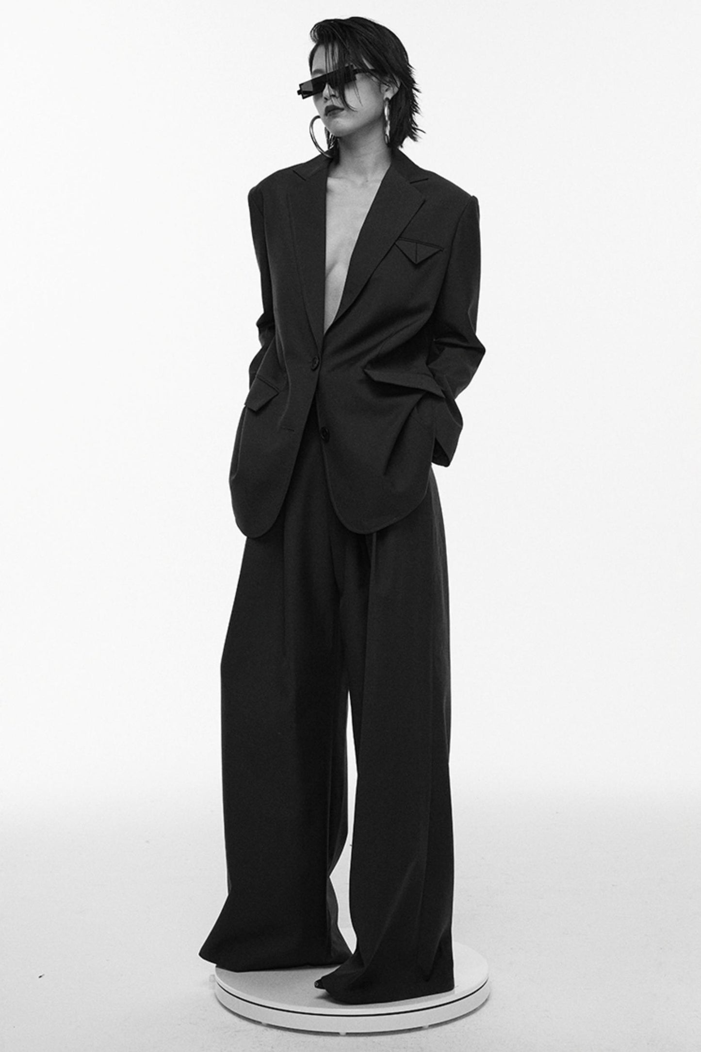 Black Pleated Wide-Leg Pants