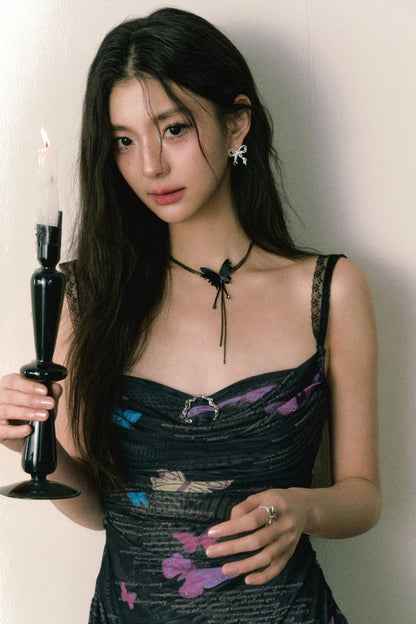 Butterfly Print Halter Dress