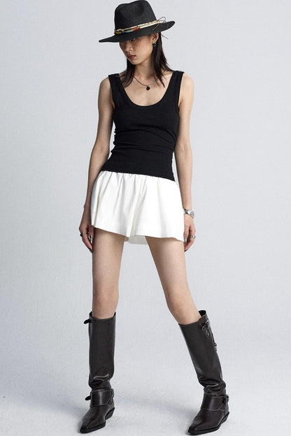 Black And White V-Neck Twisted Cut-Out Slim Vest