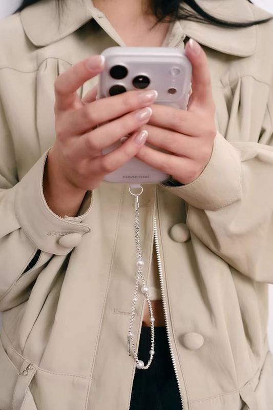 Broken Silver Pearl Phone Chain