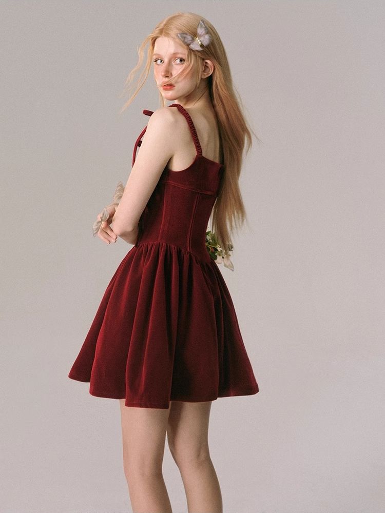 Velvet New Year's Red Halter Dress