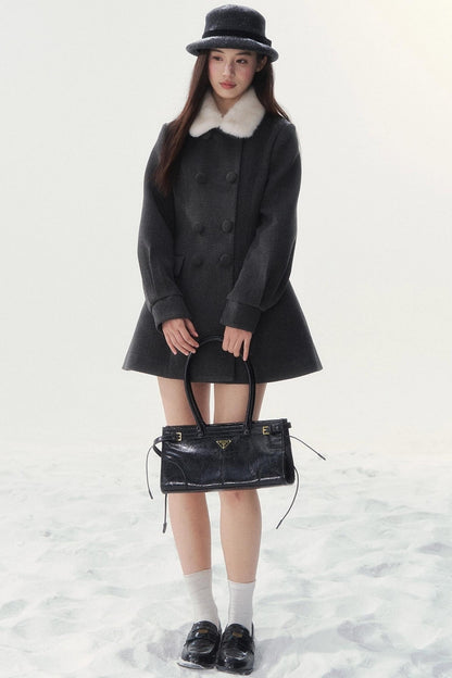 Double-Breasted Fur Collar Coat Set-Up