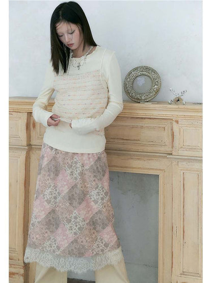 Floral Print Lace Layered Skirt