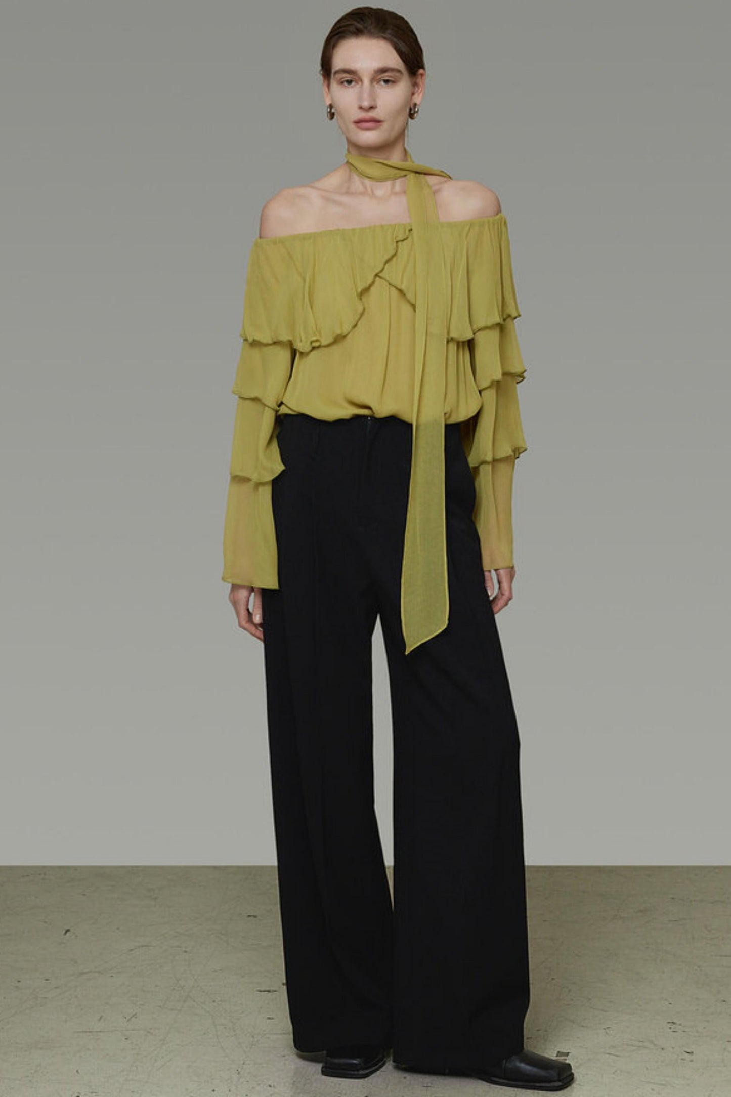 Ruffled Off-Shoulder Ruffled Shirt