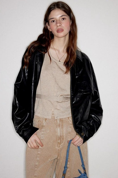 Casual Silhouette Biker Style Jacket