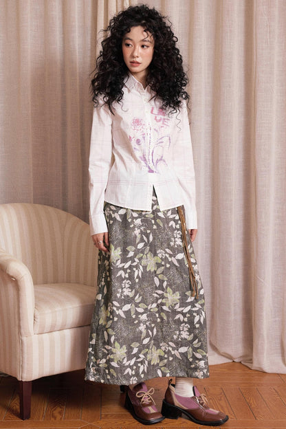 Resting Gray Brushed Mid-length Skirt