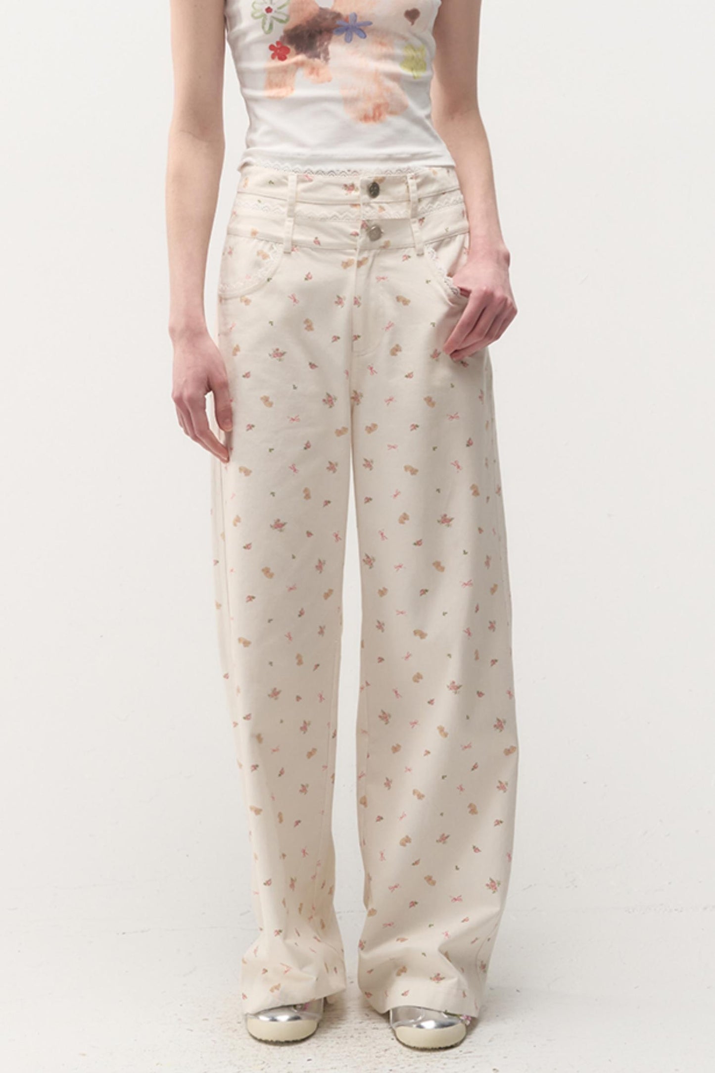 Spring Loose Bear Print Pants