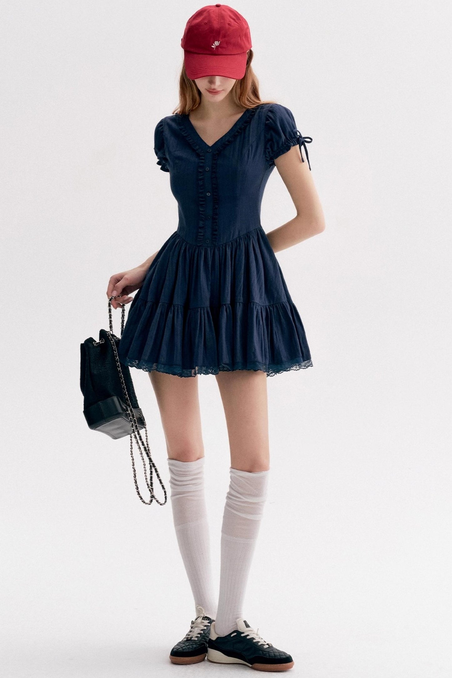 French Texture Lace V-Neck A-Pendulum Dress