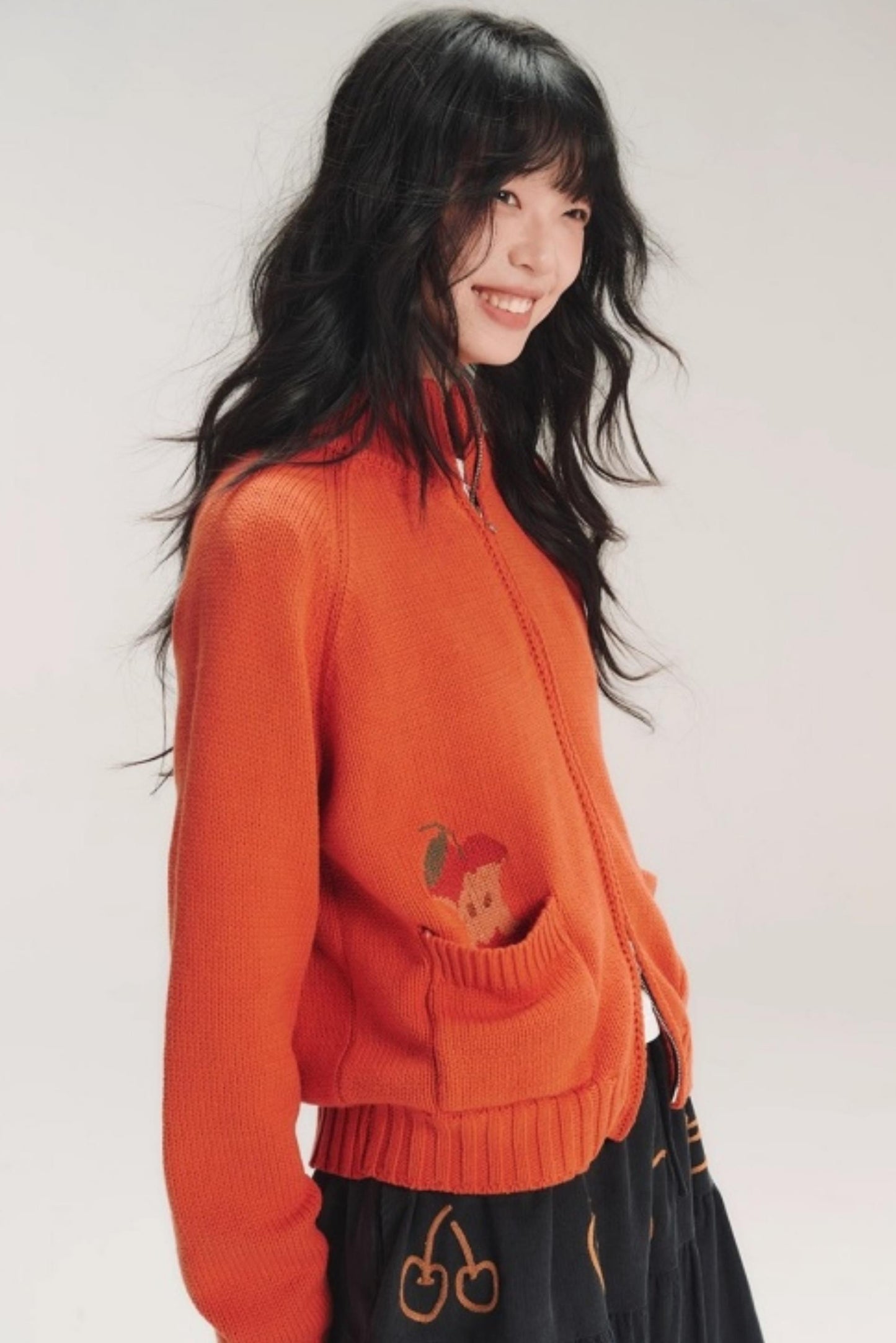 Hand-Painted Apple Embroidery Cardigan