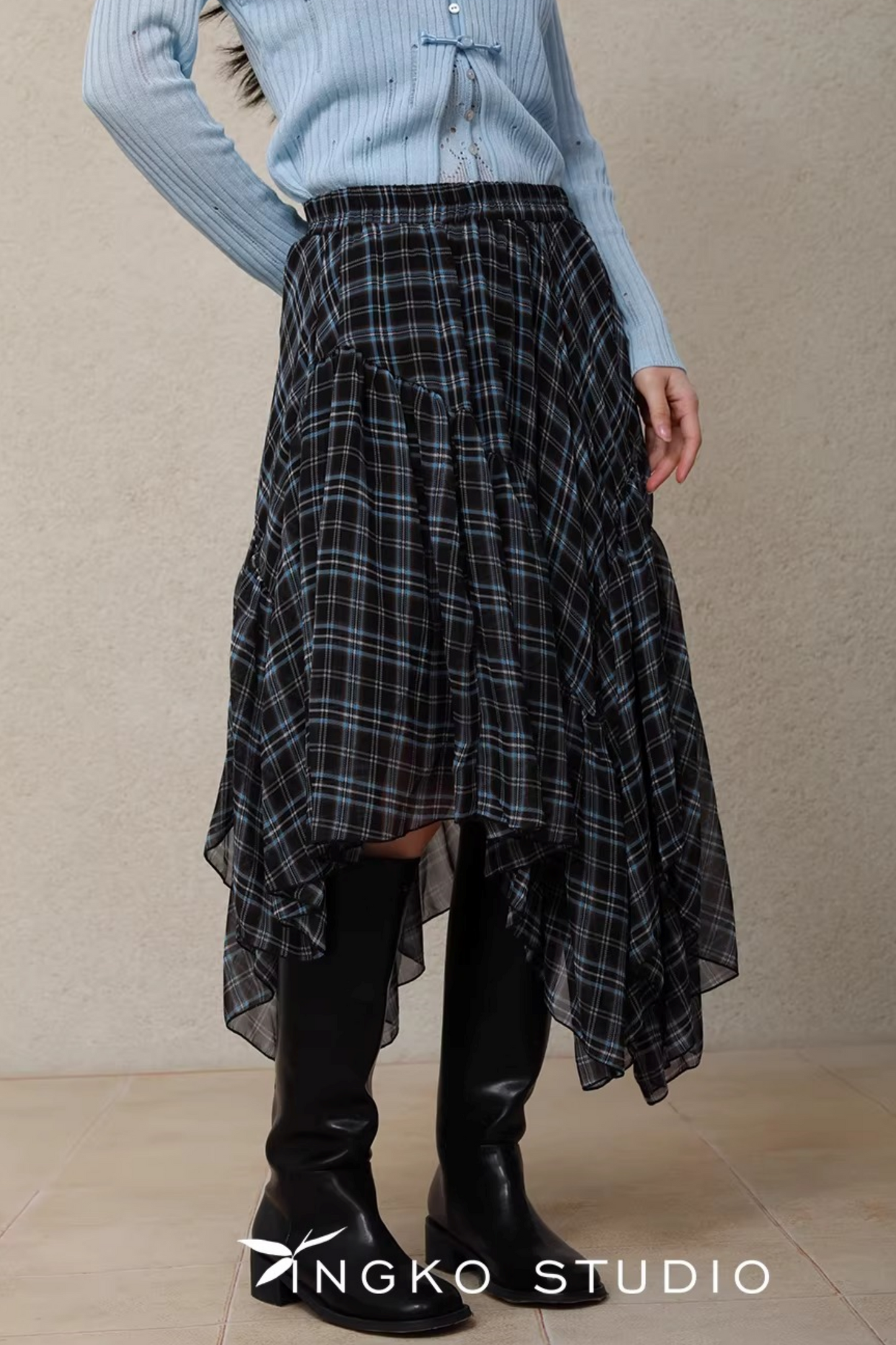 Asymmetrical Plaid Skirt