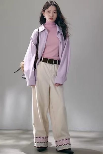 Bestickte Blumenleinenhose