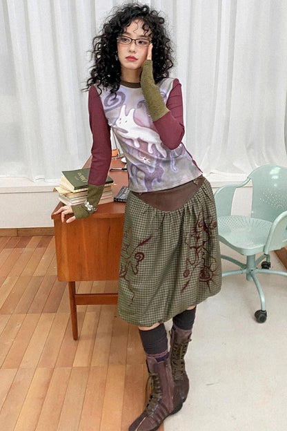 Flower Gauze Round Neck Long-Sleeved T-Shirt