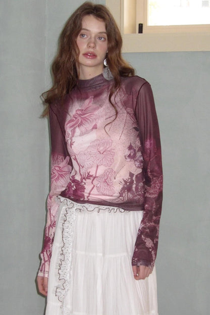 Neoclassical Vintage Turtleneck Mesh T-shirt