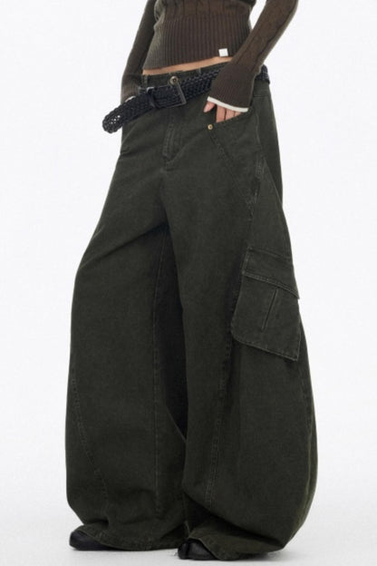 Distressed Wide-Leg Cargo Pants