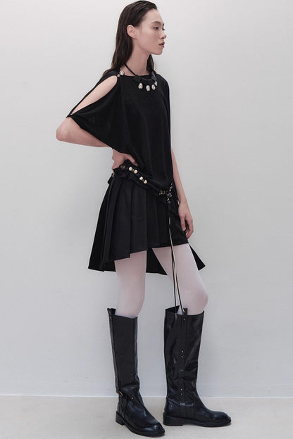 Shadow Pleated Short Skirt
