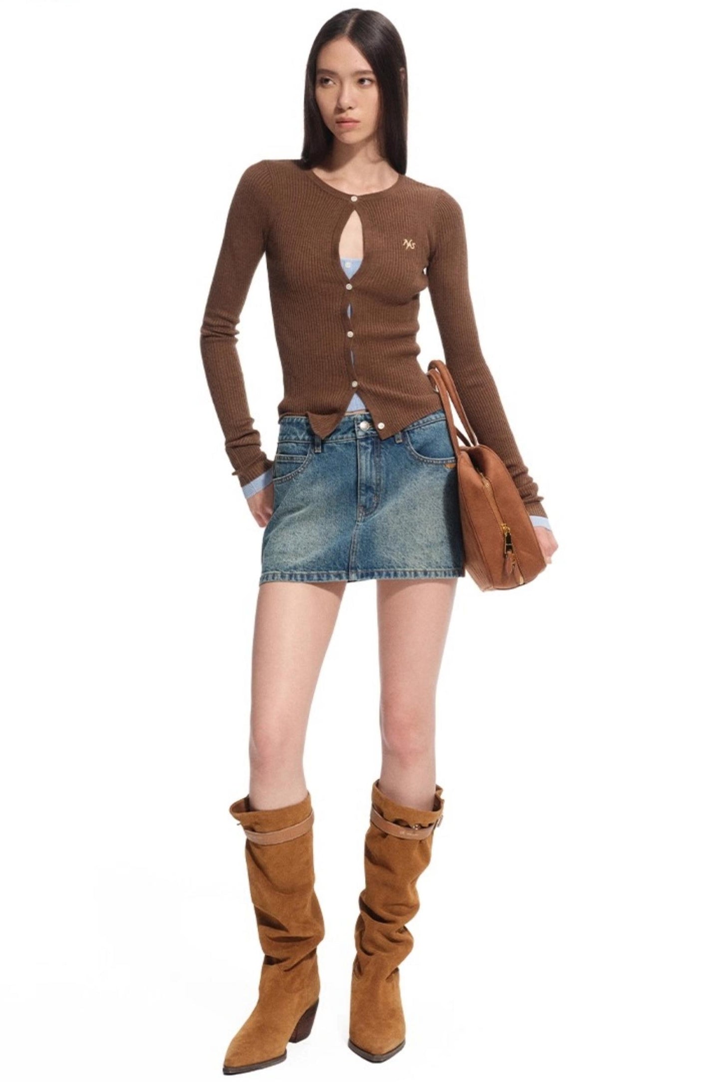 Modern Retro Twill Patchwork Hip Skirt