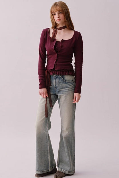 Retro Polka Dot Lace Cardigan Set