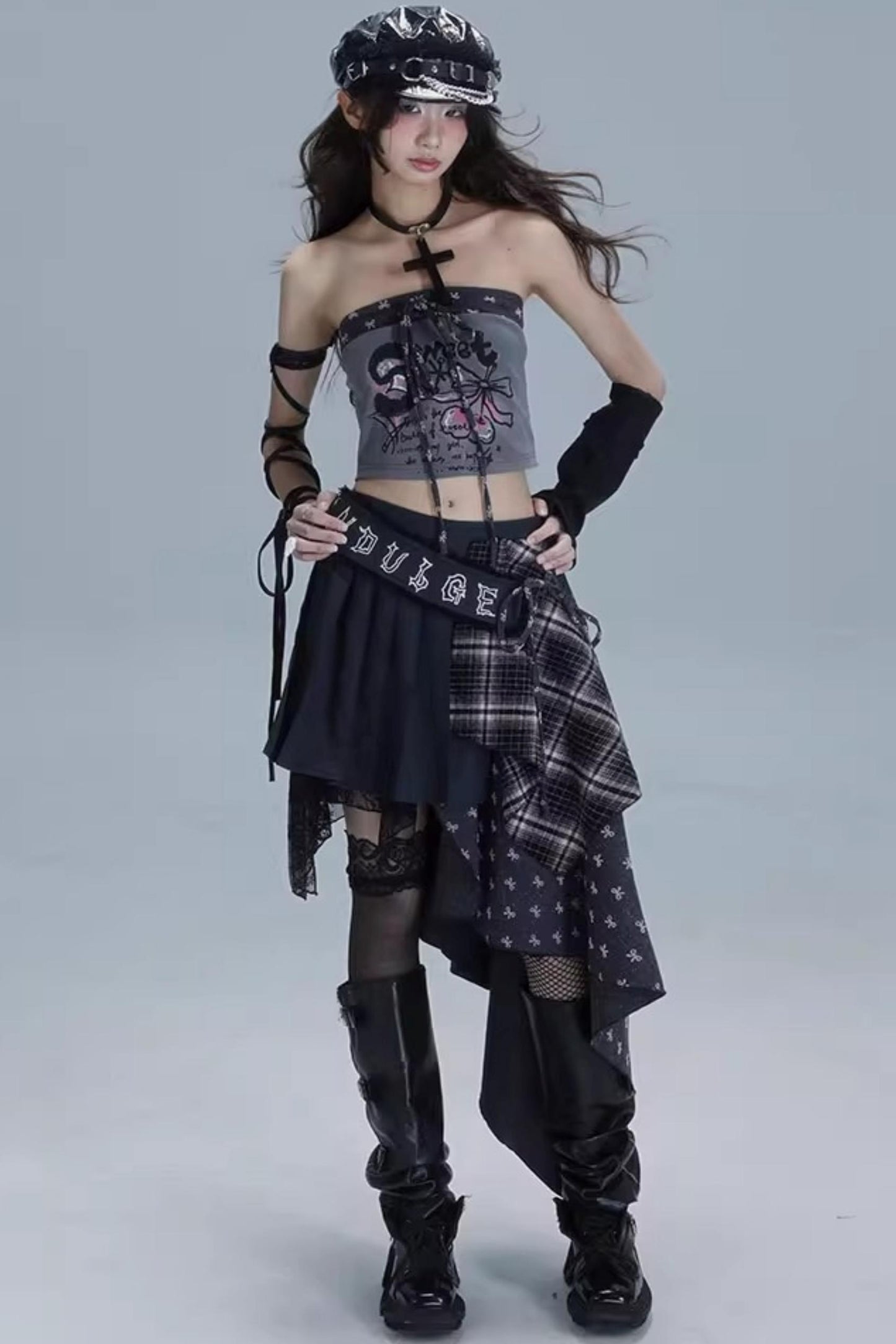 Plaid Embroidery Skirt