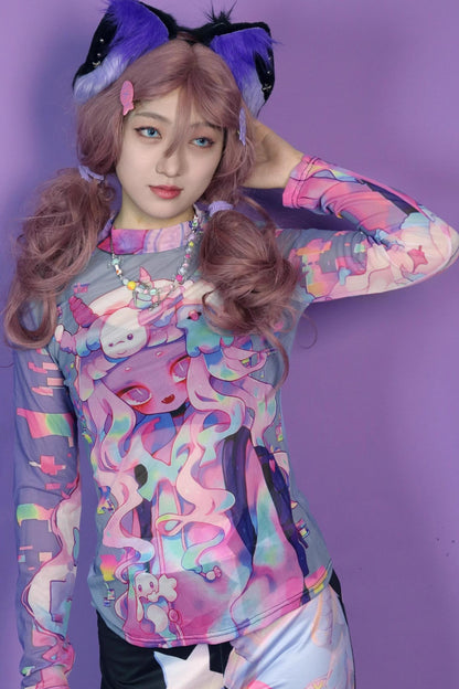 Sweet Spicy Long-Sleeved Mesh T-Shirt