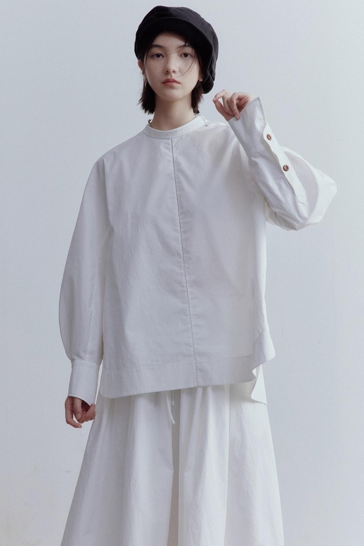 Silhouette Sleeves Cotton Shirt