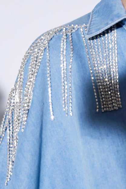 Autumn Silk Cotton Diamond Denim Shirt