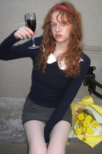 Doll Crew Neck Letter Wool Knit Top