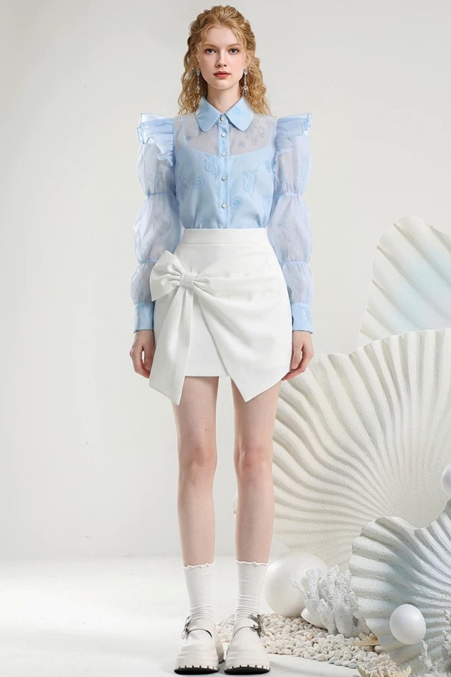 Cloud Fragrance Puff Sleeve Blouse Set-Up