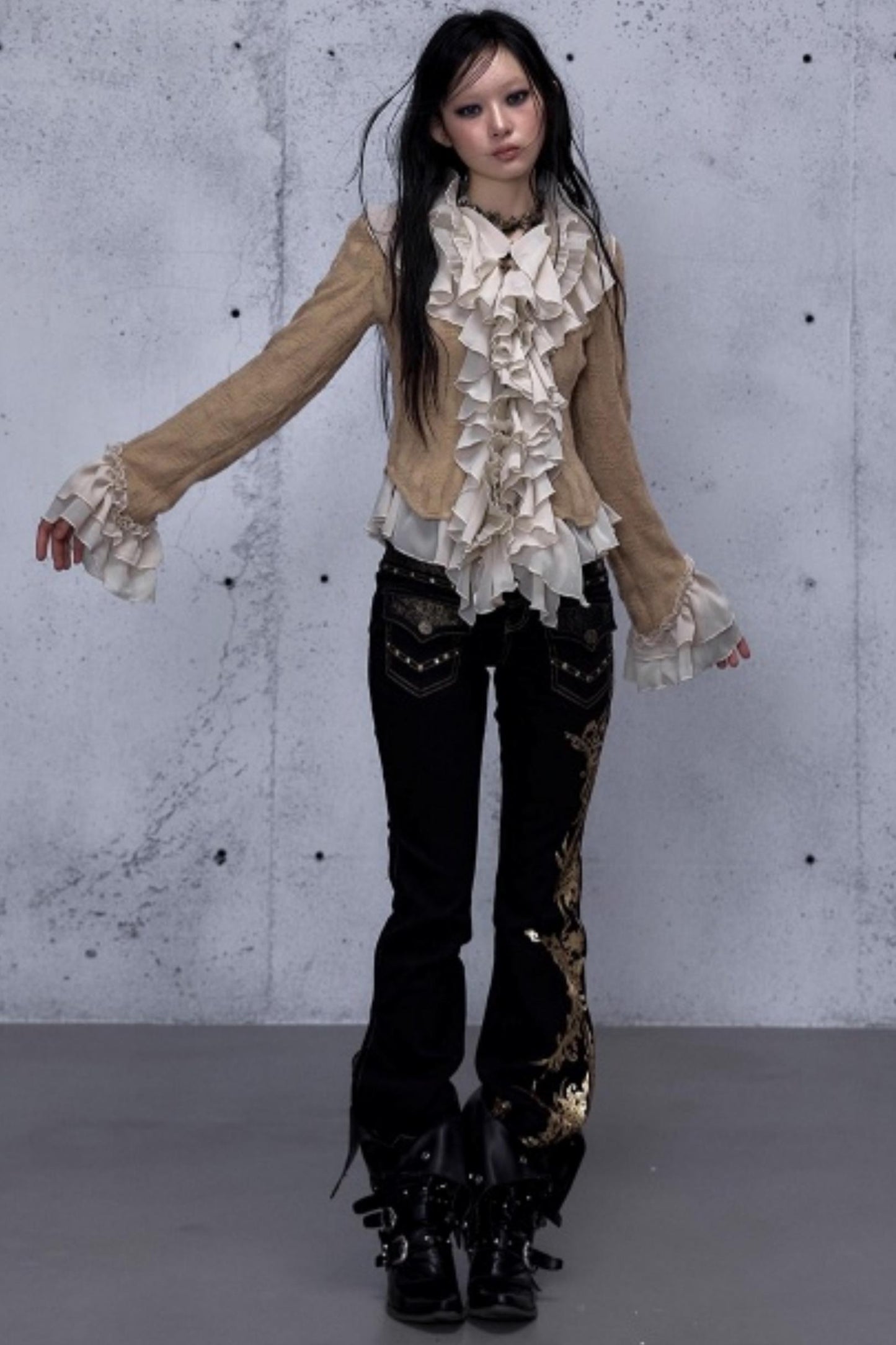 Retro Gold Foil Denim Pants