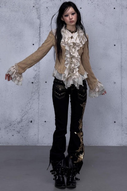 Retro Gold Foil Denim Pants