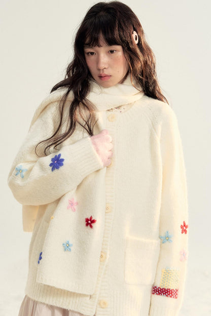 Winter Handmade Flower Cardigan Set-Up