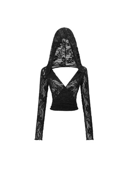 Lazy Lace Sheer Hooded Tops