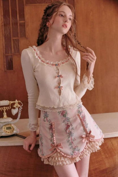 Berry Knit Lace Top Skirt Set-Up