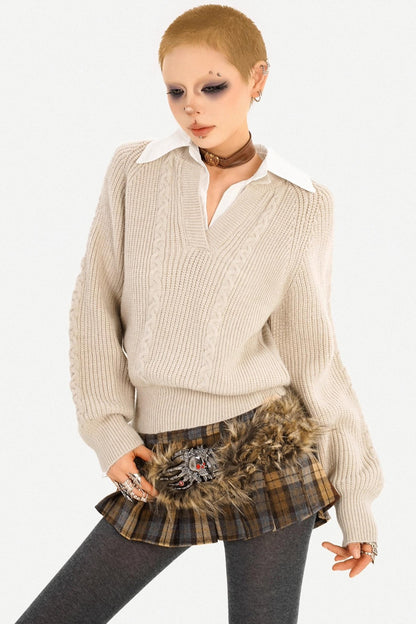 Cable Knit V-Neck Sweater