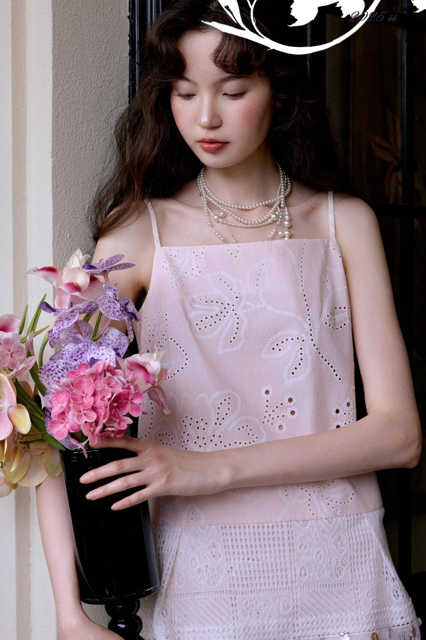 Light Pink Flower Cutout Camisole Skirt Set-Up