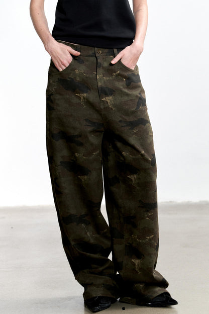 Vintage Camouflage Wide-Leg Jeans