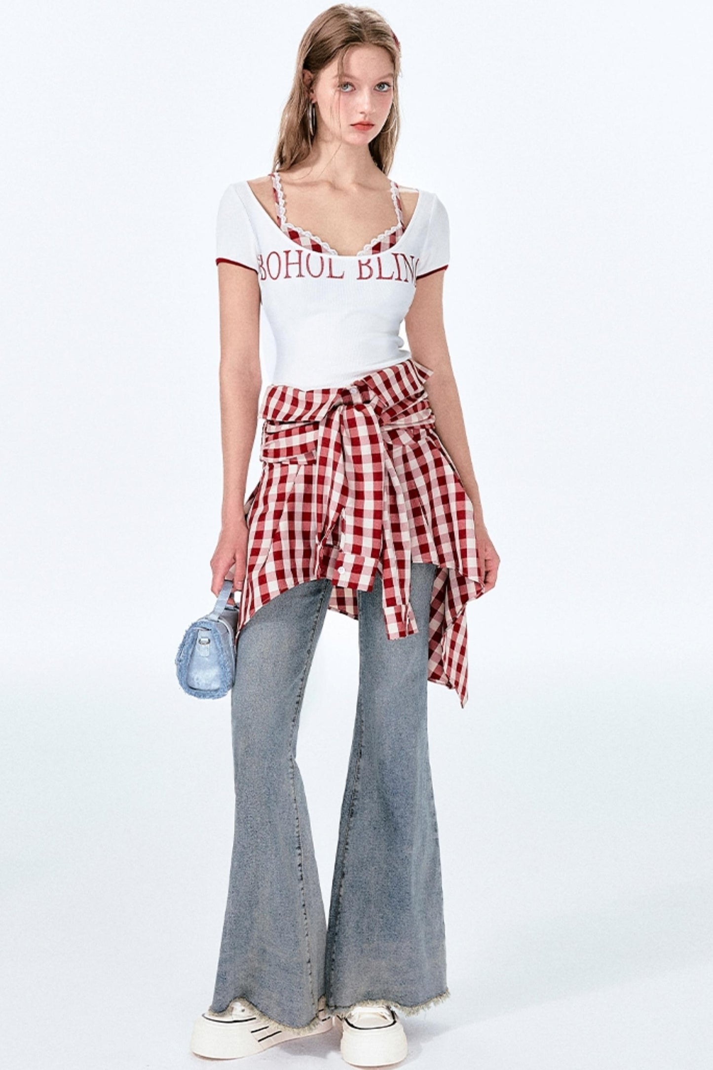 Plaid One-Shoulder Top