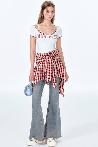 Plaid One-Shoulder Top