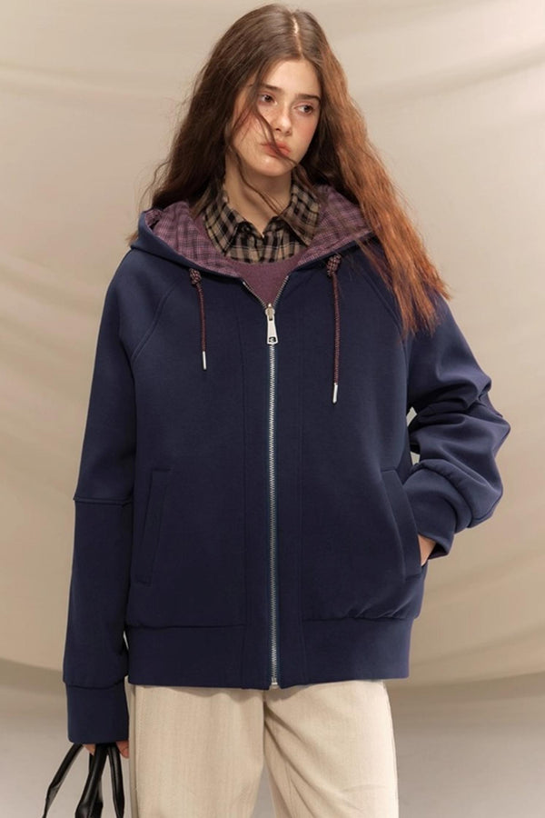 Layer Plaid Hooded Jacket