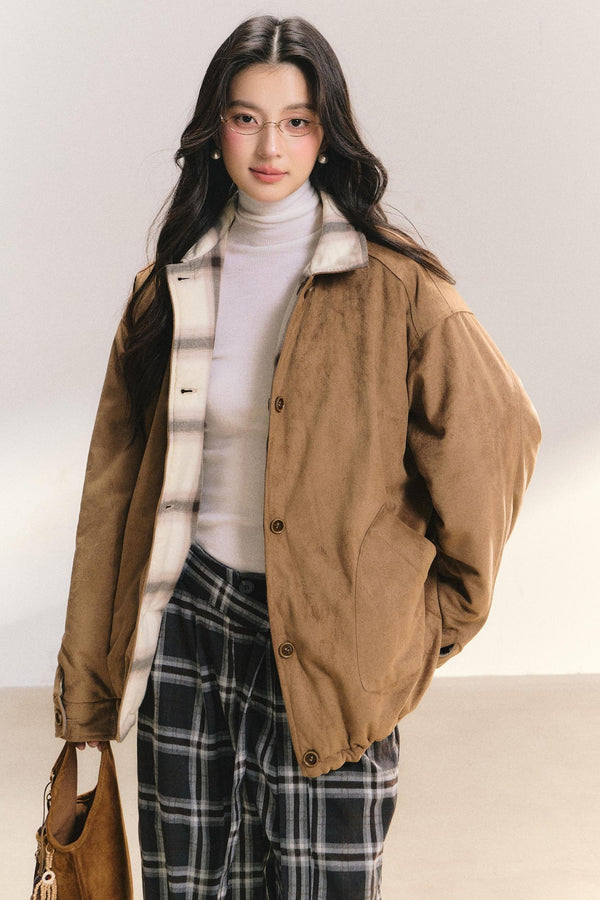 Reversible Suede Plaid Jacket