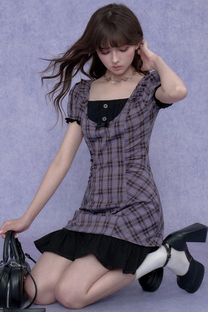 Sweet and Cool Purple Plaid Dress