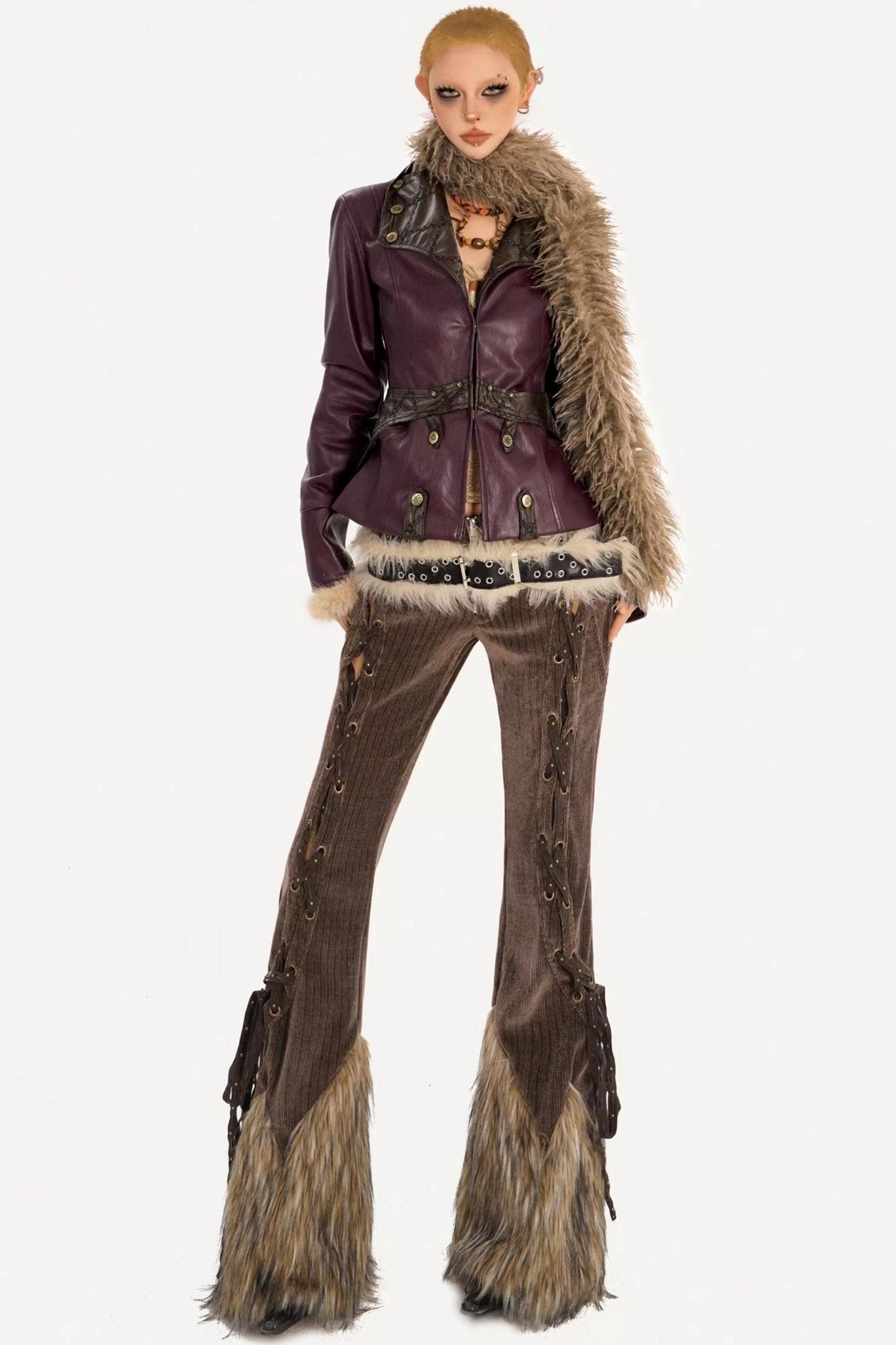 Vintage Leather Fur Collar Jacket