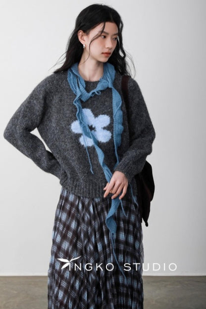 Fog Gray Floral Sweater