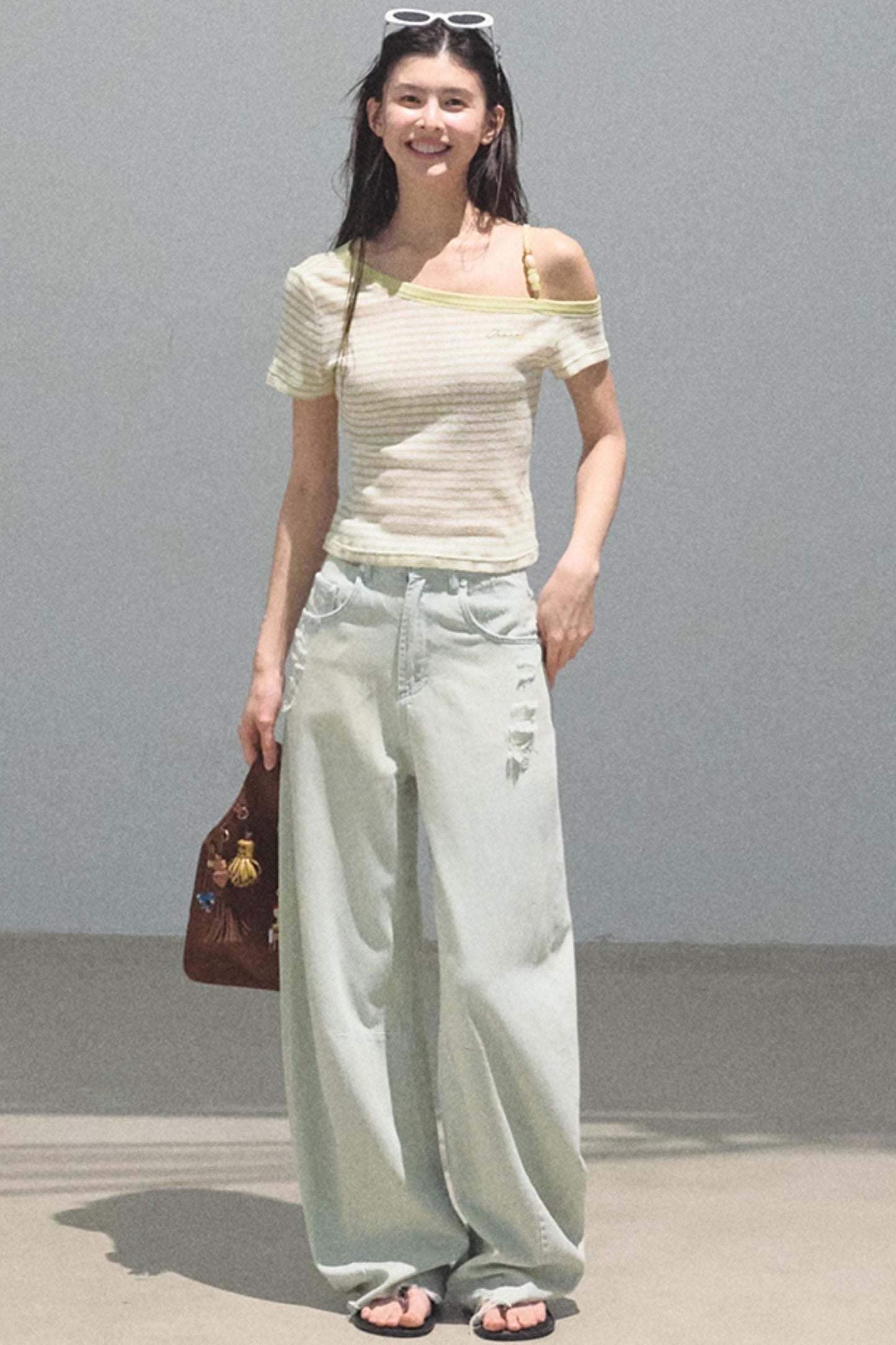 Embroidered Slim Fit Off-the-Shoulder Top