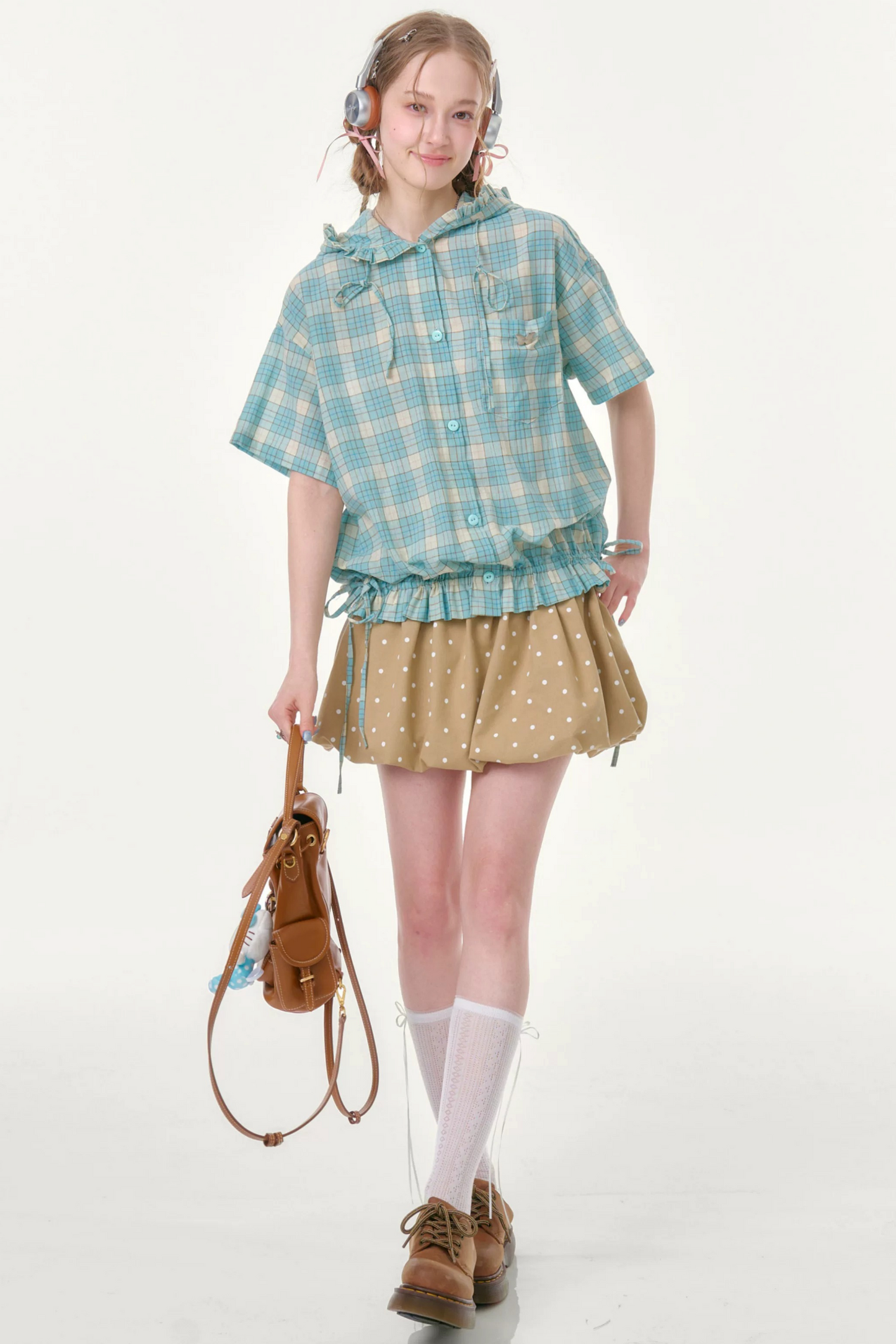 Sea Salt Plaid Hooded Blouse