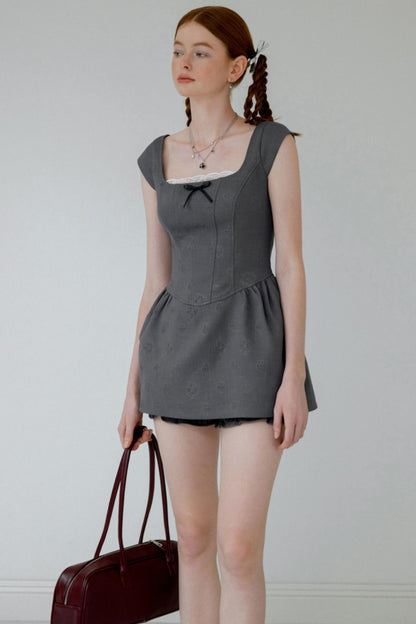 Gray Lace Bow Dress Set